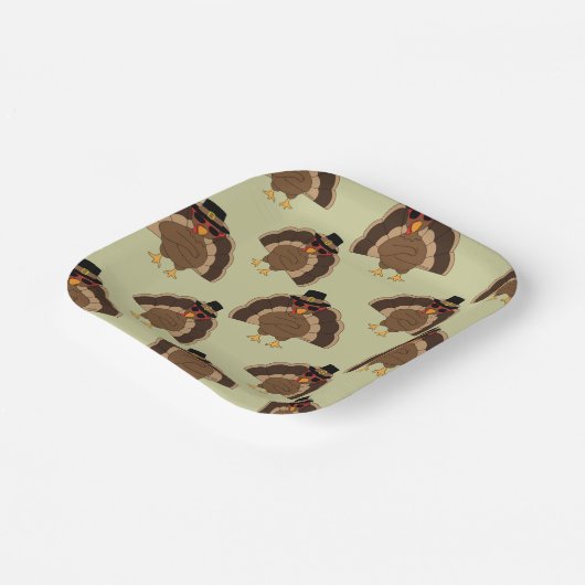 Assiettes En Carton Cool Turquie Thanksgiving fun brun vert motif (Angulaire)