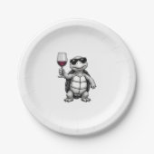 Assiettes En Carton cool turtle drinking red wine art print_1 (1) (Devant)