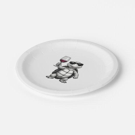 Assiettes En Carton cool turtle drinking red wine art print_1 (1) (Angle)