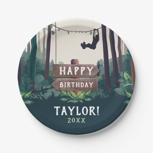 Assiettes En Carton Cool Ziplining Forest Anniversaire de verdure exté (Devant)