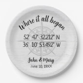 Assiettes En Carton Coordonnées GPS de la boussole mariage (Devant)