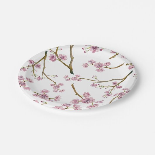 Assiettes En Carton Copie de fleurs de cerisier de Sakura (Angle)