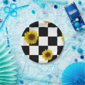 Assiettes En Carton Copie noire et blanche Checkered et de tournesol (Fête)