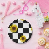 Assiettes En Carton Copie noire et blanche Checkered et de tournesol (Fête)