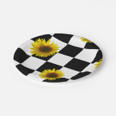 Assiettes En Carton Copie noire et blanche Checkered et de tournesol (Angle)