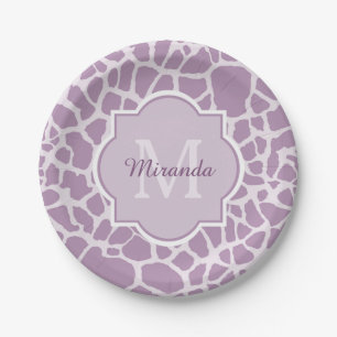 Assiettes En Carton Copie pourpre chic de girafe avec le monogramme et