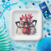 Assiettes En Carton Coq Avec Verres Noirs (Fête)