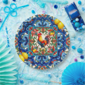 Assiettes En Carton Coq coloré, Méditerranée, mosaïque, citron, (Fête)