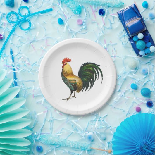 Assiettes En Carton Coq pays classique élégant oiseau traditionnel (Fête)