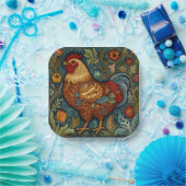 Assiettes En Carton Coq rétro chic poulet de campagne (Fête)