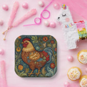 Assiettes En Carton Coq rétro chic poulet de campagne (Fête)