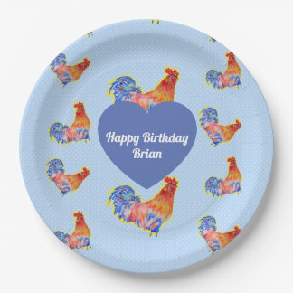 Assiettes En Carton Coq Rouge Garçons Joyeux Anniversaire
