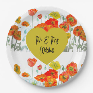 Assiettes En Carton Coquelicot Rouge Orange Fleur Aquarelle Mariage Dî