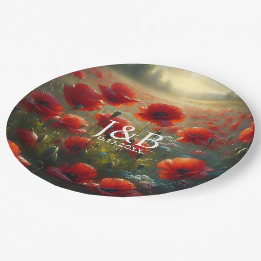 Assiettes En Carton Coquelicots Fleuris Mariage Personnalisé (Angle)