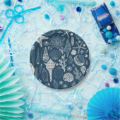 Assiettes En Carton Coques de mer sur bleu foncé (Fête)
