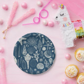Assiettes En Carton Coques de mer sur bleu foncé (Fête)