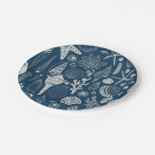Assiettes En Carton Coques de mer sur bleu foncé (Angle)