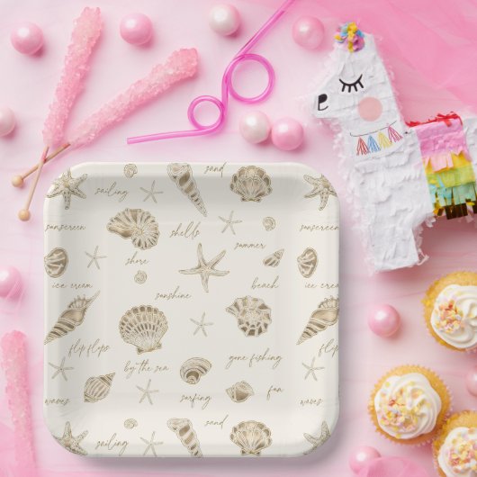 Assiettes En Carton Coques Starfish Sun Fun Texte Sandstone ID918 (Fête)