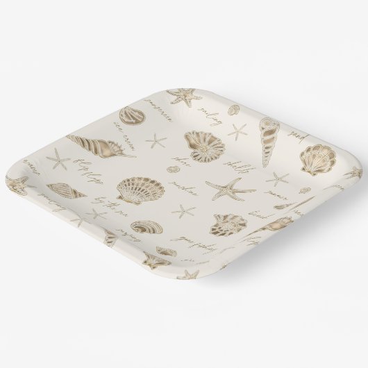 Assiettes En Carton Coques Starfish Sun Fun Texte Sandstone ID918 (Angulaire)