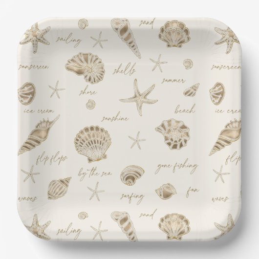 Assiettes En Carton Coques Starfish Sun Fun Texte Sandstone ID918 (Recto)