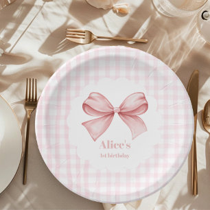 Assiettes En Carton Coquette à mâchoires roses 1er anniversaire