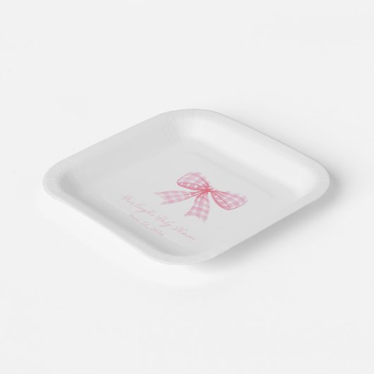 Assiettes En Carton Coquette à ruban rose En vichy bow personnalisée (Angulaire)