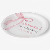 Assiettes En Carton Coquette Aquarelle rose mignonne Bow Anniversaire (Angle)