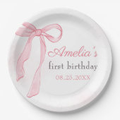 Assiettes En Carton Coquette Aquarelle rose mignonne Bow Anniversaire (Devant)