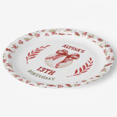 Assiettes En Carton Coquette Baseball Red Bow Floral (Angle)
