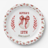 Assiettes En Carton Coquette Baseball Red Bow Floral (Devant)