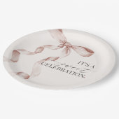 Assiettes En Carton Coquette Beige Bow Girl Anniversaire Décor de douc (Angle)