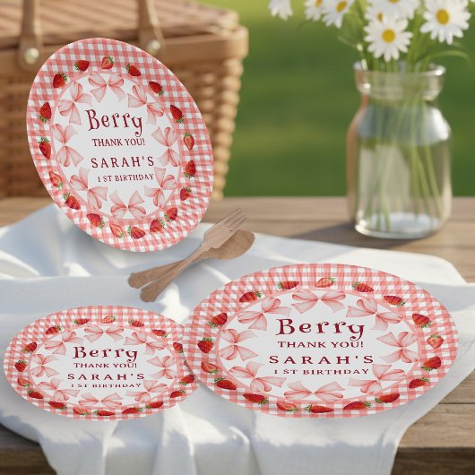 Assiettes En Carton Coquette Berry First Birthday Red Gingham