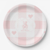 Assiettes En Carton Coquette Bow En vichy French Teddy Bear Baby showe (Devant)