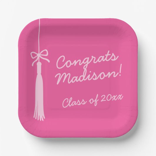 Assiettes En Carton Coquette Bow Grad Tassel Pink 2025 Graduation (Recto)
