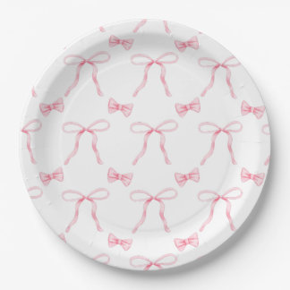 Assiettes En Carton Coquette Bow rose Plaque de papier d'anniversaire