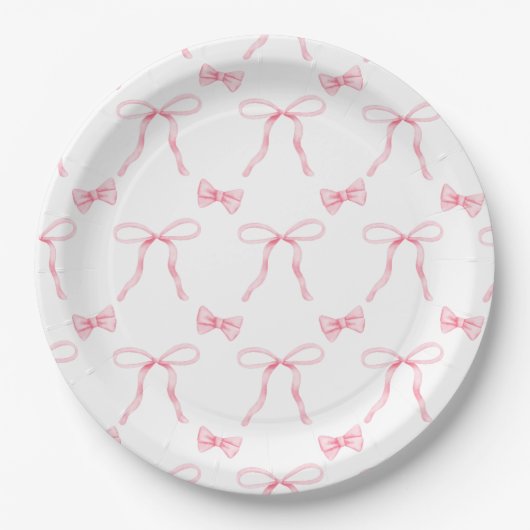 Assiettes En Carton Coquette Bow rose Plaque de papier d'anniversaire (Devant)
