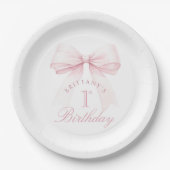 Assiettes En Carton Coquette Bow rose Premier anniversaire (Devant)