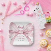 Assiettes En Carton Coquette Bow rose Premier anniversaire (Fête)