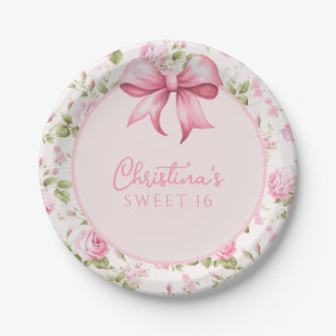 Assiettes En Carton Coquette Bow rose Sweet 16