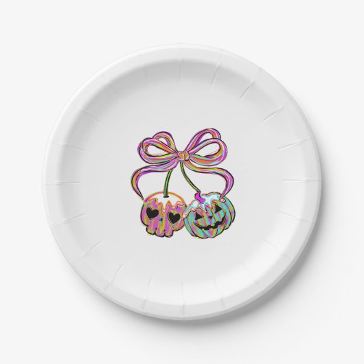 Assiettes En Carton Coquette Citrouille cerises Halloween (Devant)