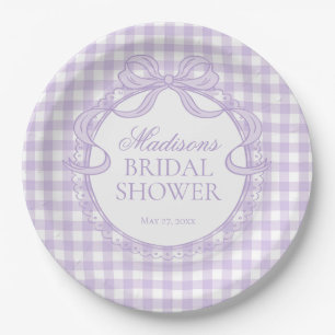 Assiettes En Carton Coquette en Gingham Violet pour Enterrement de Vie