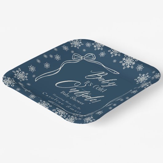 Assiettes En Carton Coquette Hiver Bébé Bleu il fait froid (Angulaire)