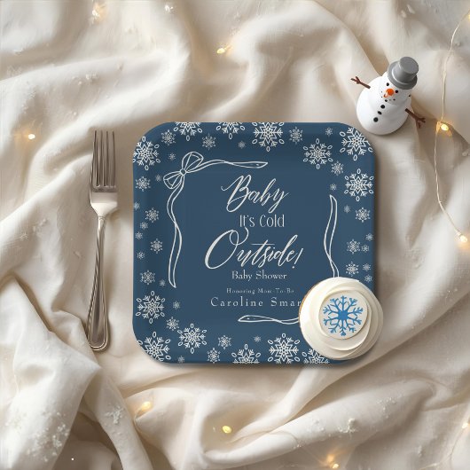 Assiettes En Carton Coquette Hiver Bébé Bleu il fait froid