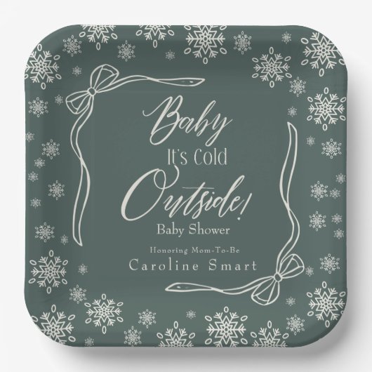 Assiettes En Carton Coquette hiver vert bébé il fait froid (Recto)