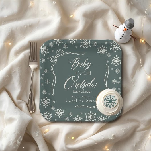 Assiettes En Carton Coquette hiver vert bébé il fait froid