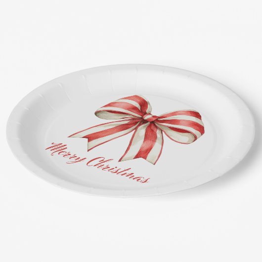 Assiettes En Carton Coquette Noël Rouge Sucre de canne blanc Stripe Bo (Angle)