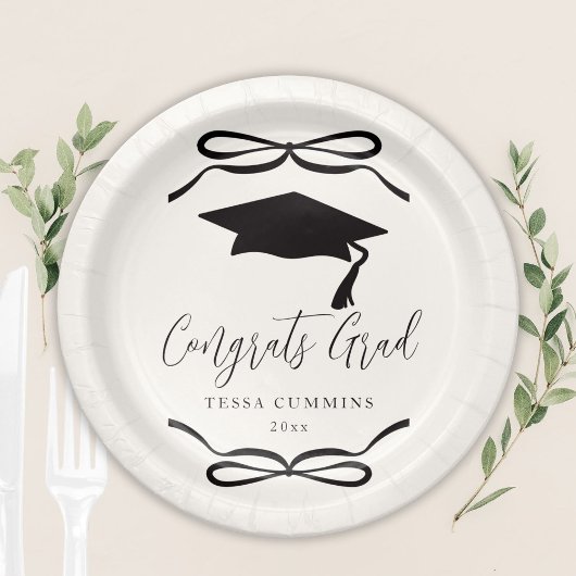 Assiettes En Carton Coquette noire et blanche Bow Girl Graduation Part