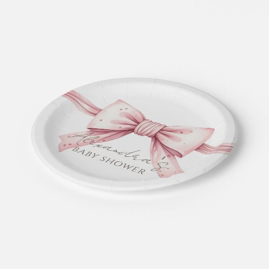 Assiettes En Carton Coquette Pink Bow Baby Douche (Angle)