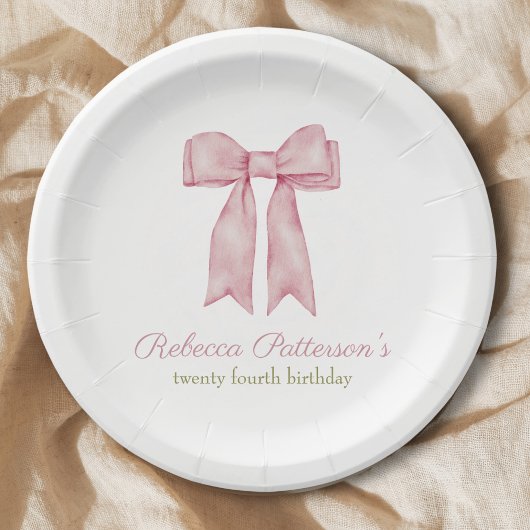 Assiettes En Carton Coquette Rose Aquarelle Bow Fête Anniversaire