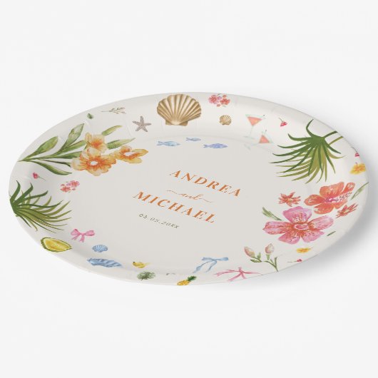 Assiettes En Carton Coquette Tropicale Coquillages Bows Palm Tree Mari (Angle)